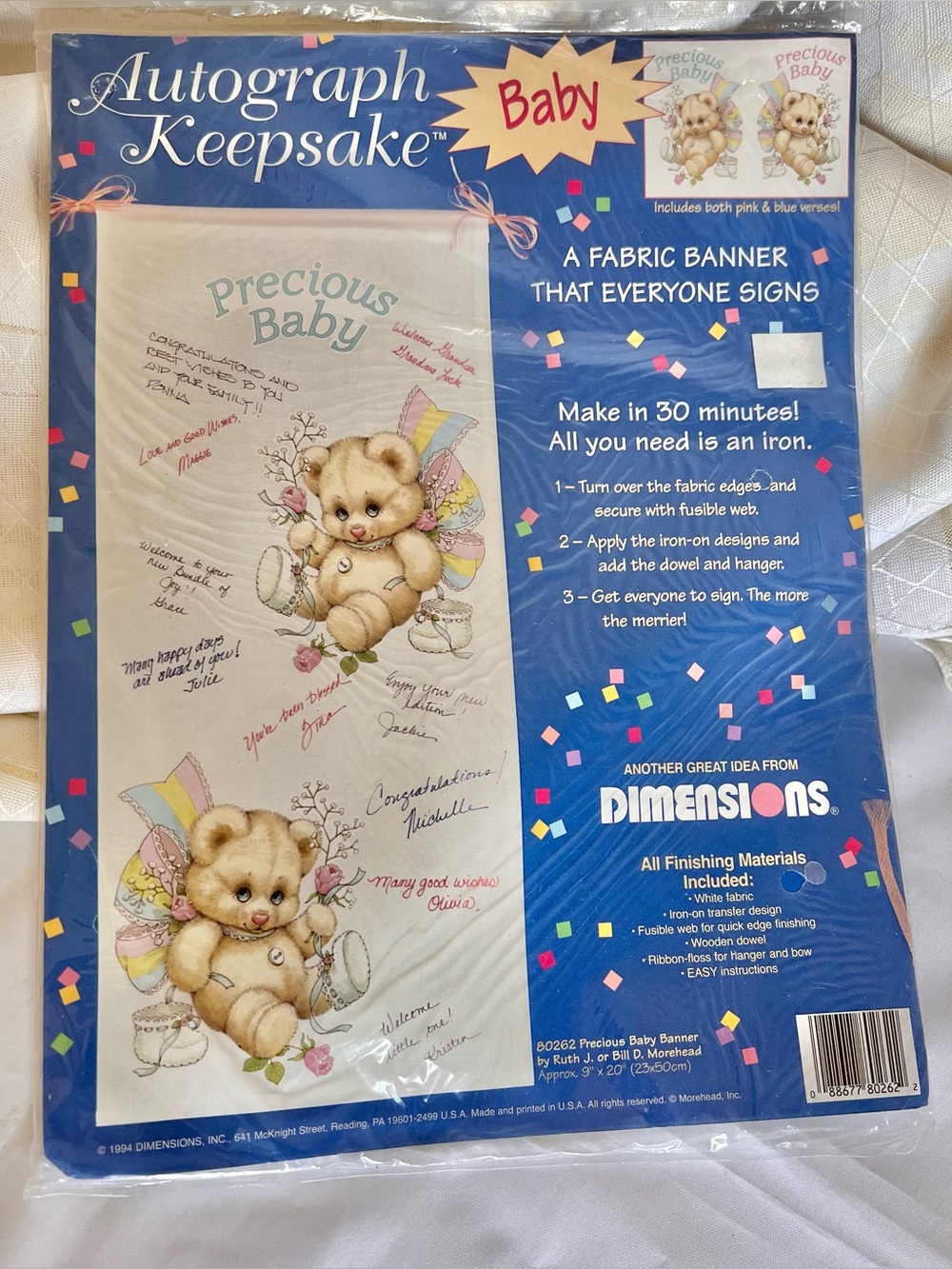 Autograph Keepsake Baby Fabric Banner - Vintage Baby Shower Gift